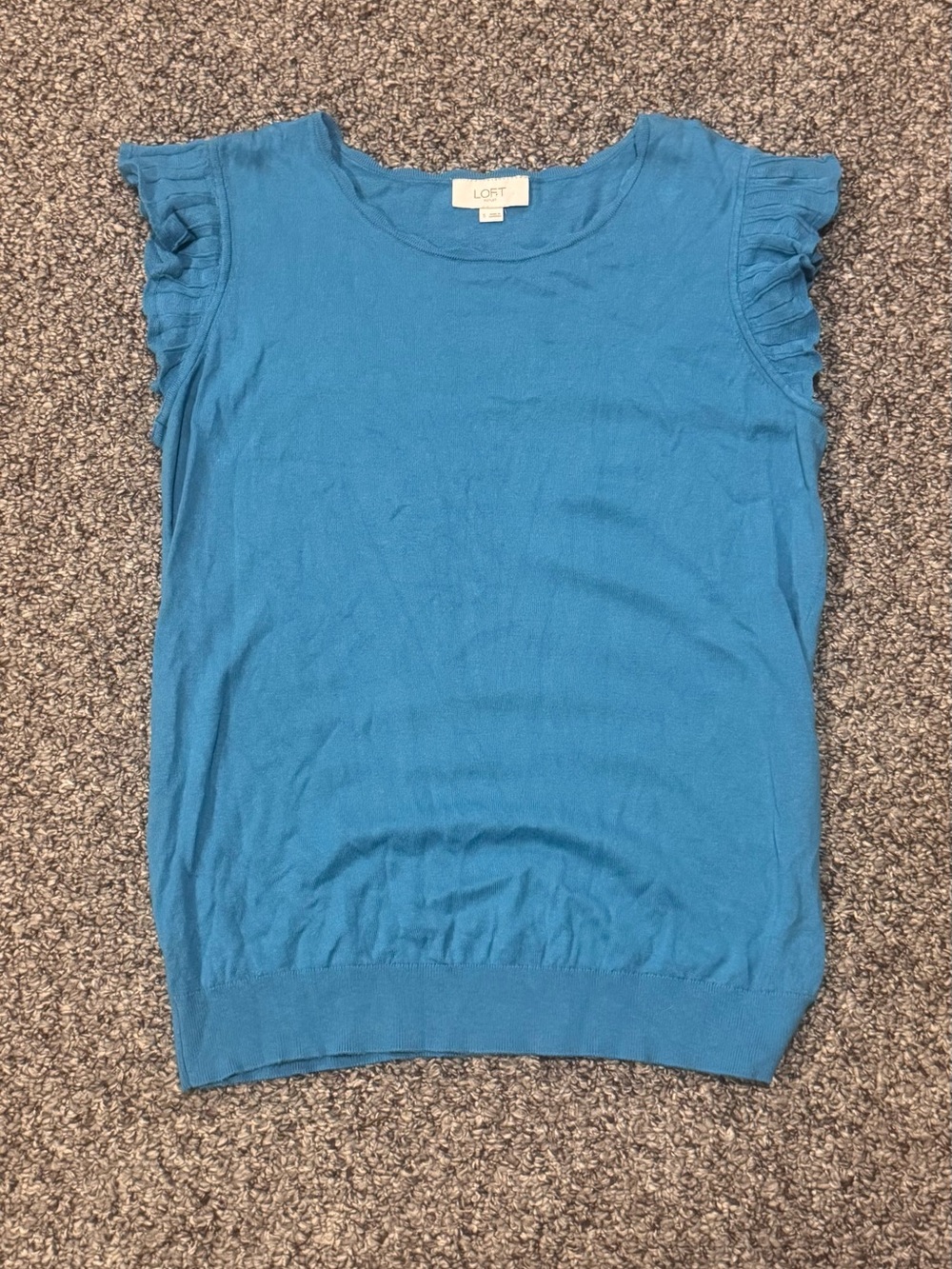 LOFT Outlet  Blue Ruffle Cap-Sleeve Knit Top
